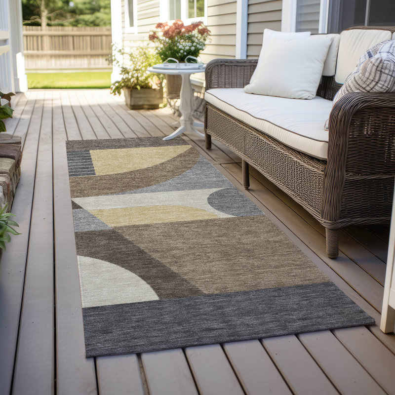 Machine Washable Indoor/Outdoor Cinead ACN1667 Brown Rug, Runner 2'3" x 7'6"