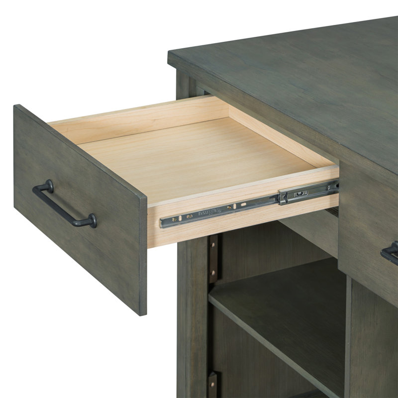 Îlot de cuisine extensible avec rangement, chariot de cuisine multifonctionnel avec prises de courant intégrées, îlot de cuisine rétro sur roulettes avec tiroirs et tablettes ouvertes pour la cuisine
