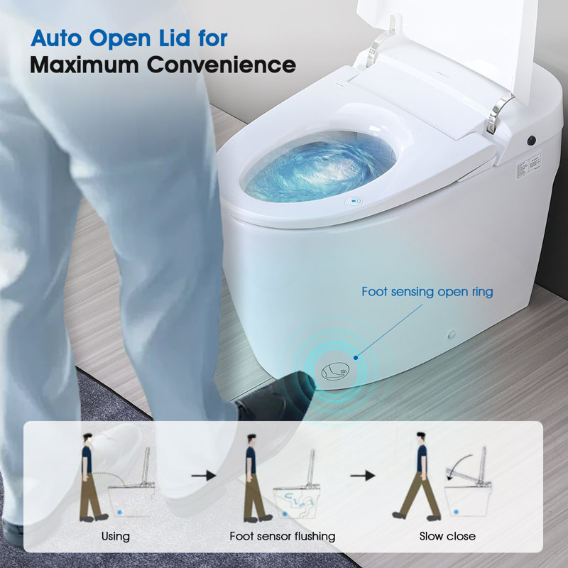 Smart Toilet With Bidet Wash Auto Sensor Flush Kick Flush Heated Seat Warm Wash(remote Included)