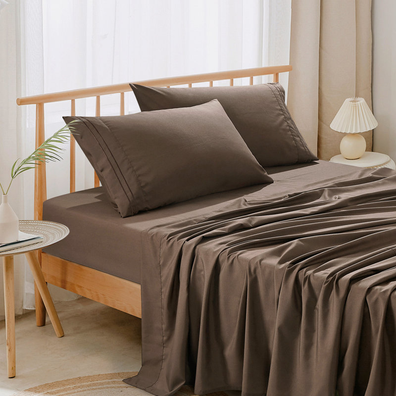 Ensemble de draps en microfibre Luxe Luxe - Literie lisse à poches profondes pour chambres à coucher surélevées, Brun