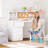 Kids Desk and Chair Sets with Hutch and Storage Cabinet, Wooden Children Study Table, Student Writing Desk Computer Workstation, White