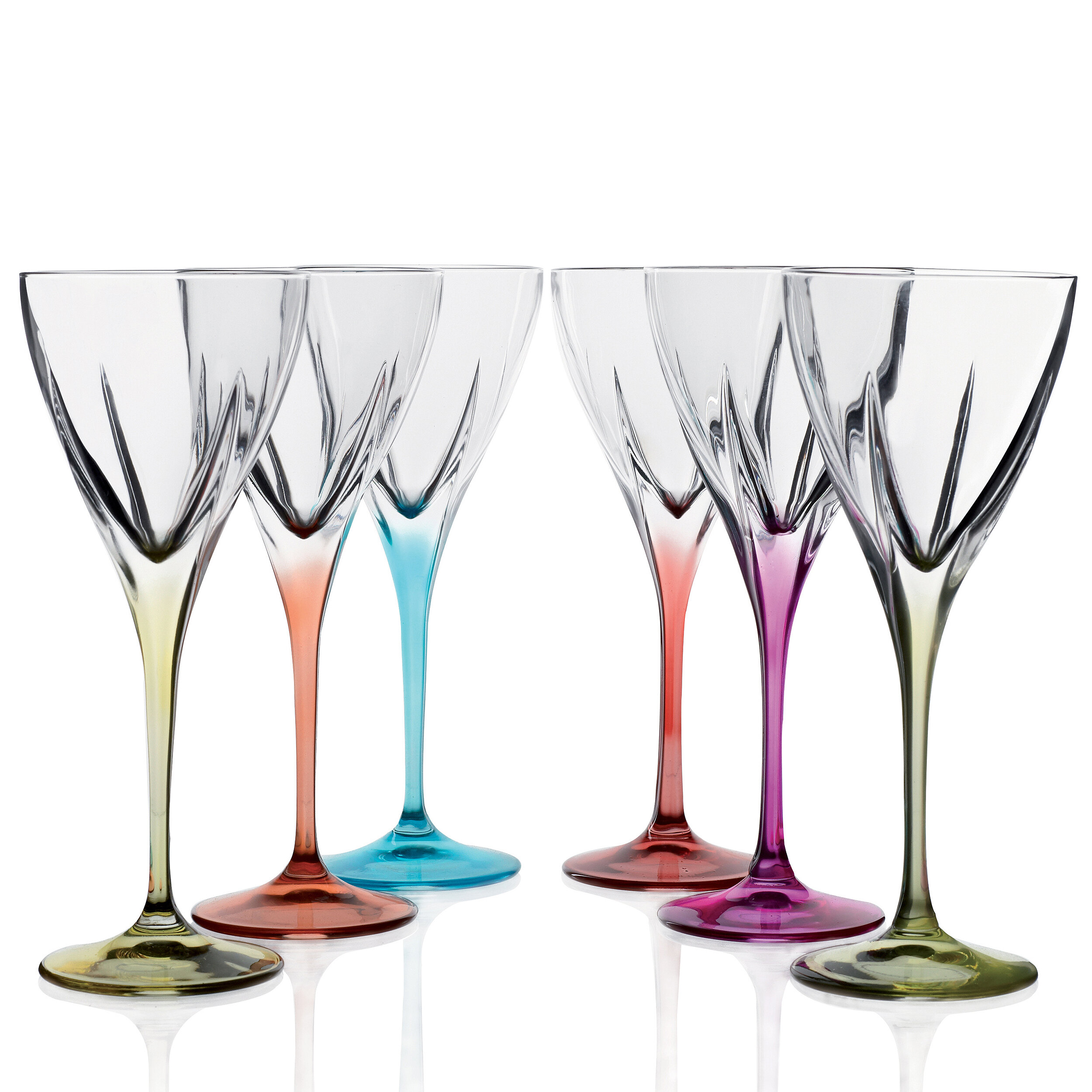 Crystal Colored Wine Glasses - Set of 6 - Italian Style - Longest Stemmed Wine Glasses - 22 oz - Colorful Wine Glass - Multi Colored - Modern 