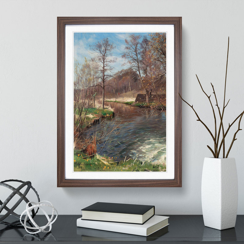 River Landscape - Picture Frame Graphic Art, 90cm H x 65cm W x 2cm D, Walnut Framed