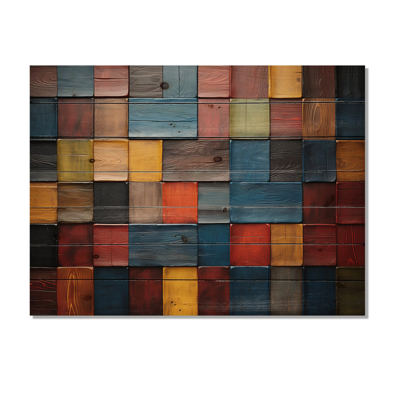 Colourful Earth Colours Tiles V - Geometric Wood Wall Decor, 24" H x 32" W