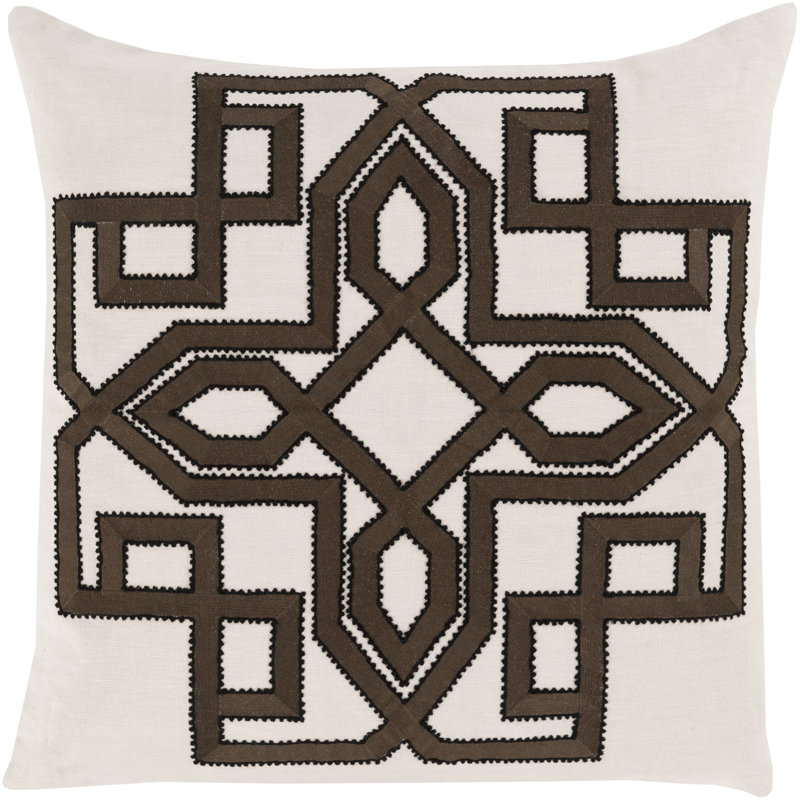Geometric Throw Pillow, 18" H x 18" W x 4" D, Chocolate / Ivory, Polyester