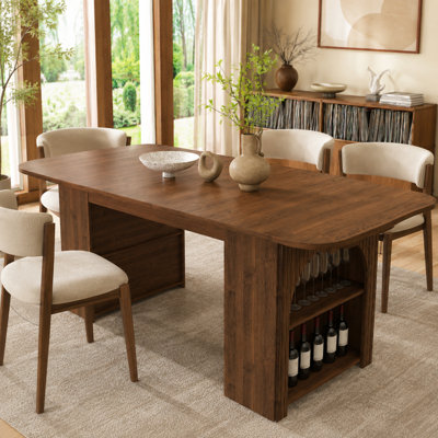 70.87 Inch Dining Table with Drawers and Open Shelf, Mid-Century Modern Walnut Finish Kitchen Table for 4-6 People, MDF Rectangular Dining Table with Storage for Dining Room