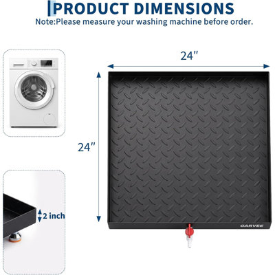 Washing Machine Drain Pan with Adjustable Non-Slip Feet & Drain Valve, Heavy-Duty Carbon Steel Floor Protector for Washer, Dryer & Refrigerator — 24x24", 27x25", 28x30"