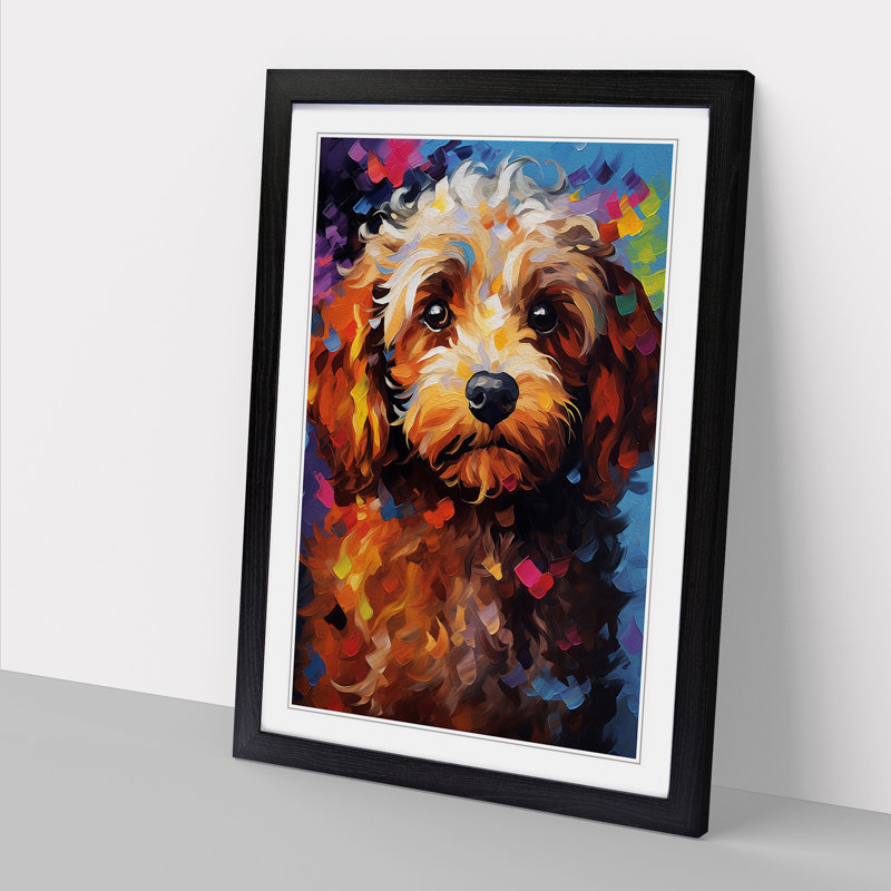 Cockapoo Abstract - Single Picture Frame Print on Wood, 46cm H x 34cm W x 2cm D, Black Framed