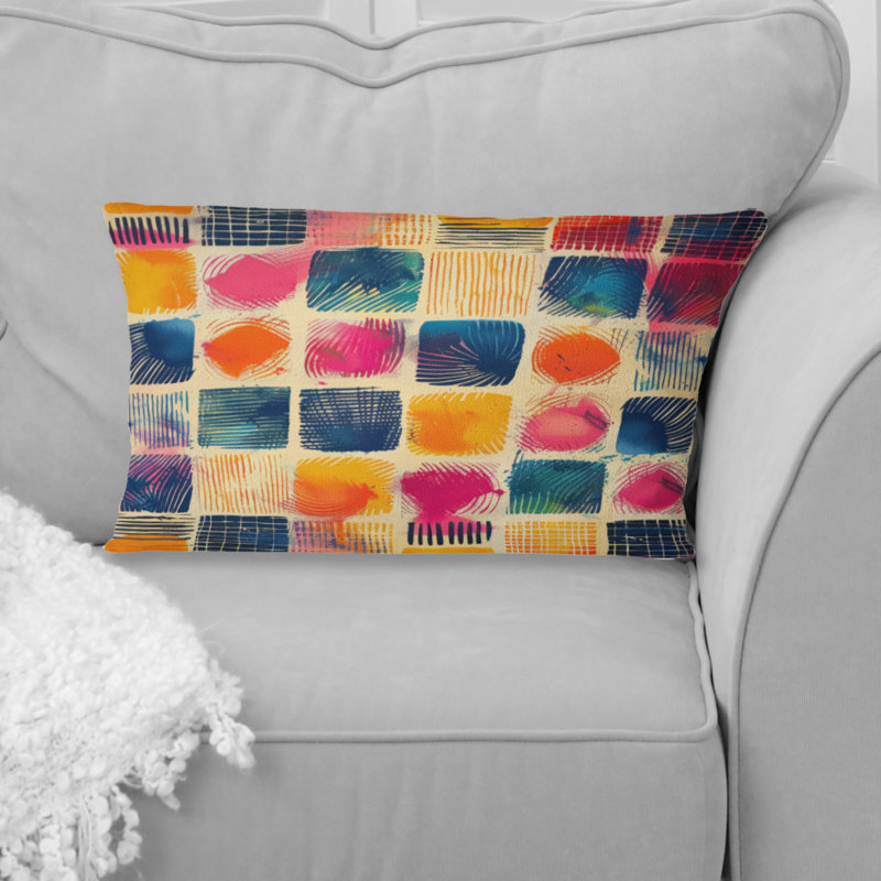 Coussin lombaire géométrique rouge et bleu II