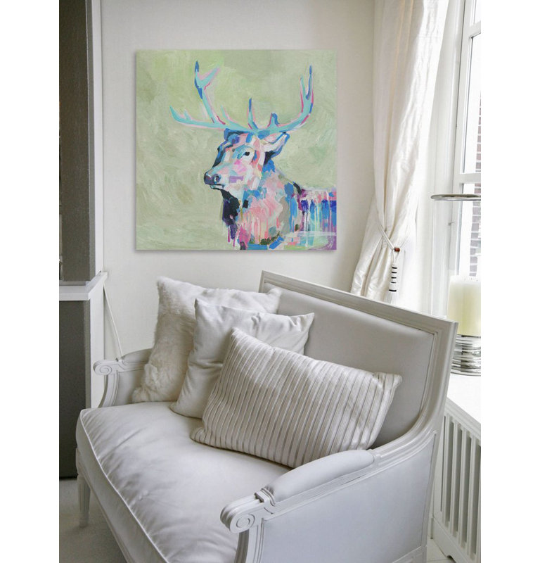 « mystical cerf »-reproduction d’art en acrylique sur toile, H 18 po x l 18 po x P 1,5 po, Toile tendue