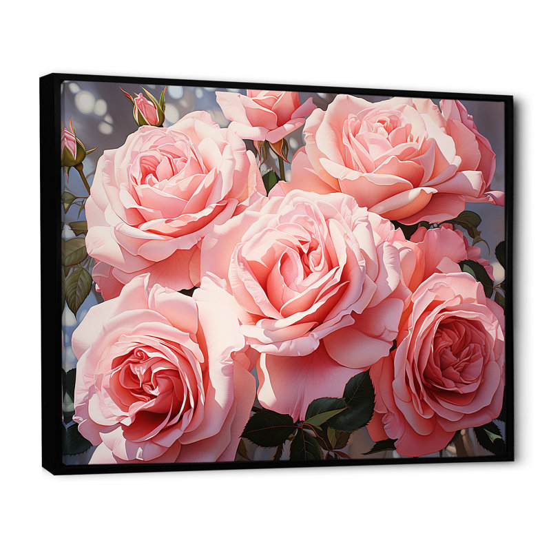 Minimalisme, roses roses, rêve, Cadre flottant noir, 16" H x 32" W