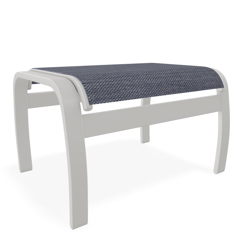 Belle Isle Sling Aluminum Frame Ottoman, Snow, Collect Indigo