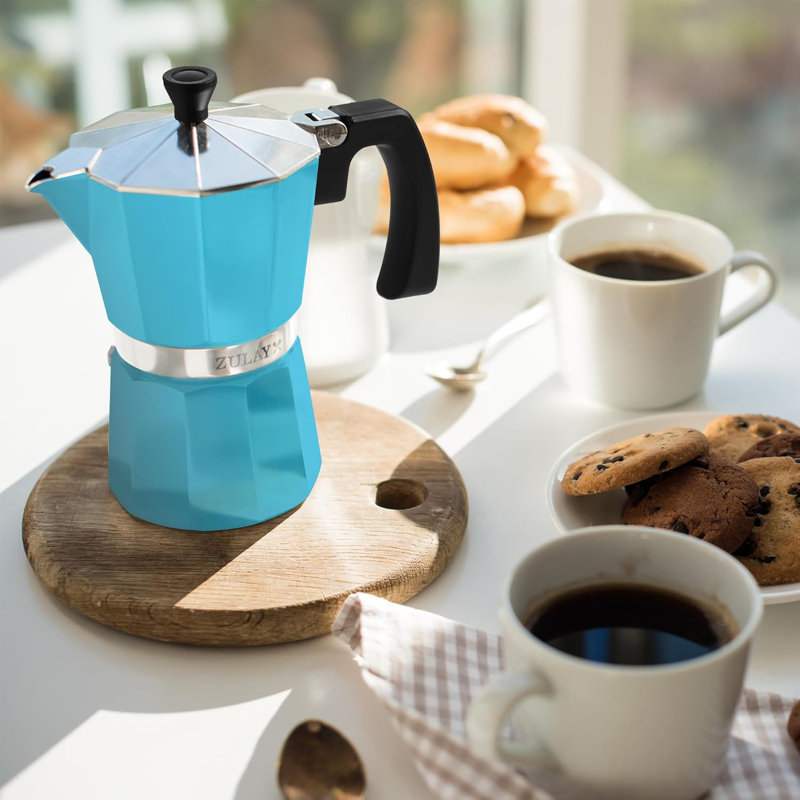 Zulay Kitchen Premium Moka Pot Espresso - Leak-Proof Stovetop Espresso Maker 6 Cups - Light Blue