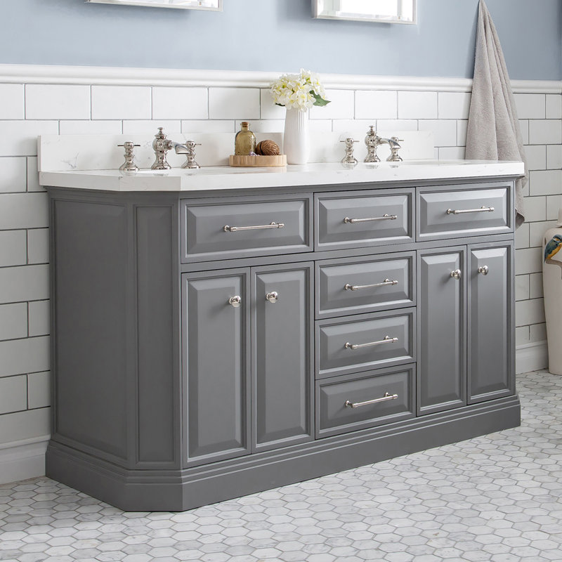 Palace 60'' W Double Vanity, Cashmere Gray, Polished Nickel