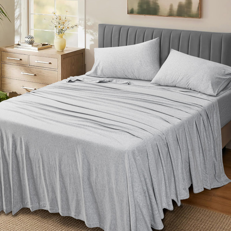 Ensemble de draps en jersey de coton mélangé, Grand, Gris