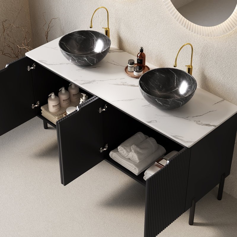 Ensemble de meuble-lavabo autoportant avec rangement élégant pour salle de bain moderne