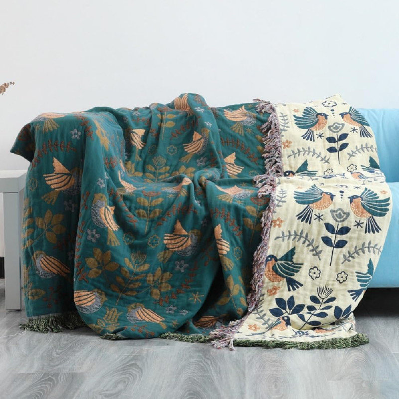 Housse de couette 100% coton DONEUS Boho, Grand lit, Impression à la planche bleue