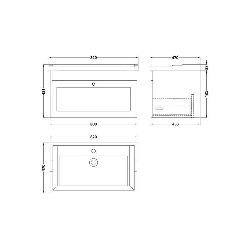 Classique 820mm Double Bathroom Vanity with Drop In Vitreous China Basin, Satin Anthracite
