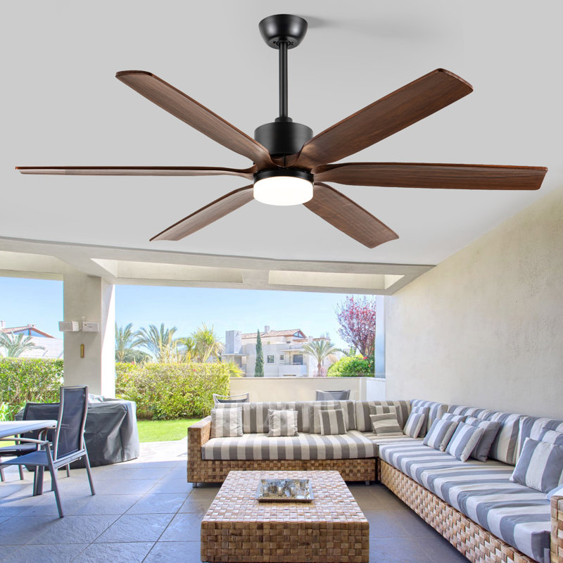 Ceiling Fan With Led Light, Remote Control, Reversible Motor, 5 Color Temperatures, Solid Wood Blades, Black, 60" Wide