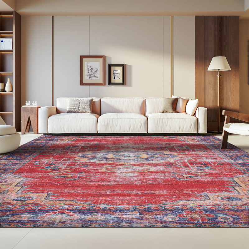 Ziebarth 161 M/W S/R Area Rug In Red / Navy, Rectangle 8' x 10'