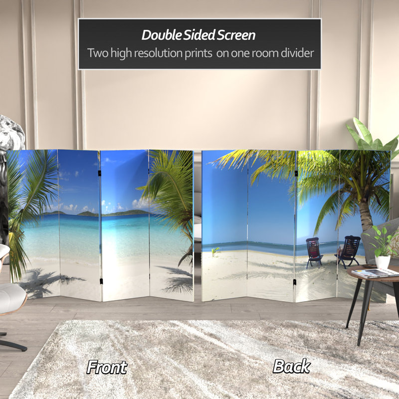 72" x 63" Double Sided Ocean 4 Panel Room Divider, 48" H x 63" W