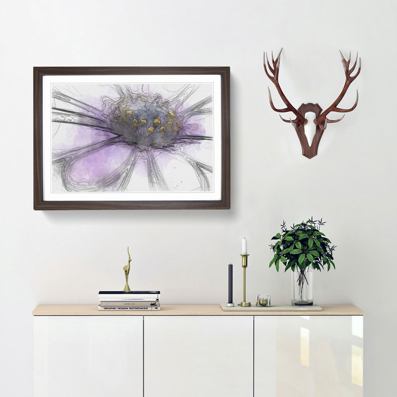 Pollen of a Purple Gerbera Flower in Abstract - Picture Frame Graphic Art Print, 50cm H x 76cm W x 2cm D, Walnut
