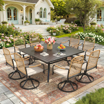 8-Person Square Outdoor Patio Dining Set With Swivel Armchair