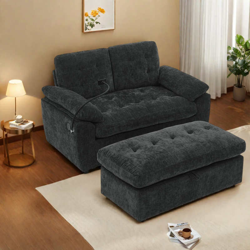 Canapés inclinables noirs confortables avec repose-pieds de rangement, réglables et modernes