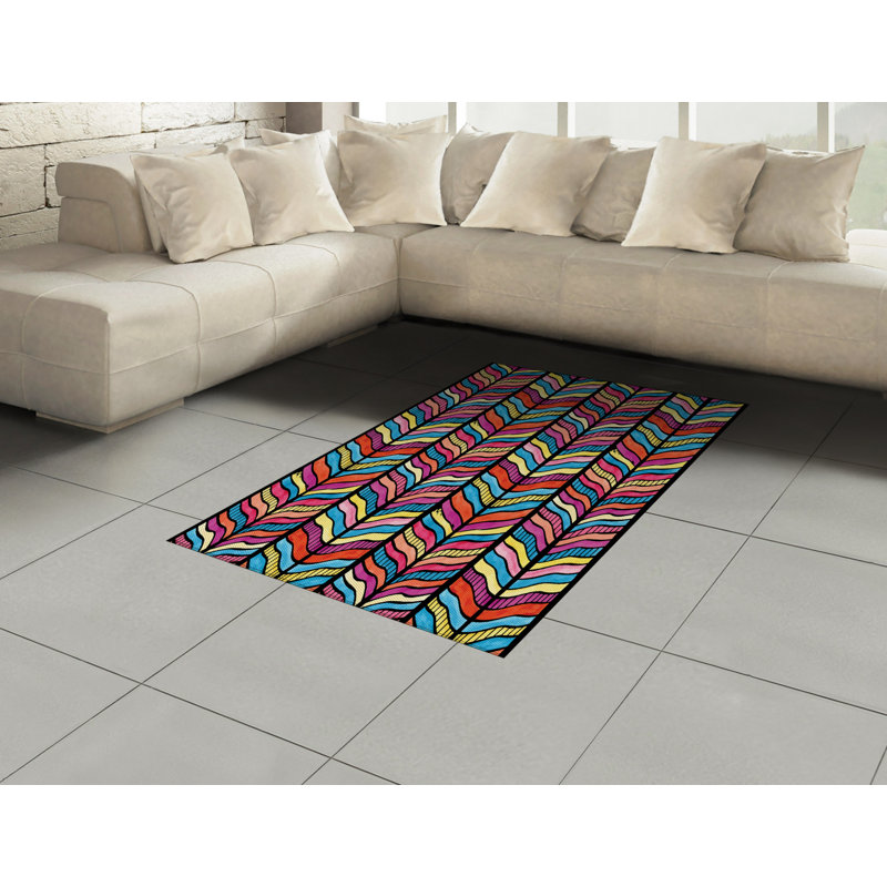 Abstract High Density Long Fiber Poly Threads Decorative Area Rug Carpet, Rectangle 4' x 5'8"