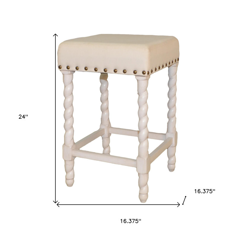 Gouldsboro Upholstered Counter Stool with Solid Wood Frame, Counter Stool (24" Seat Height), Cream/White