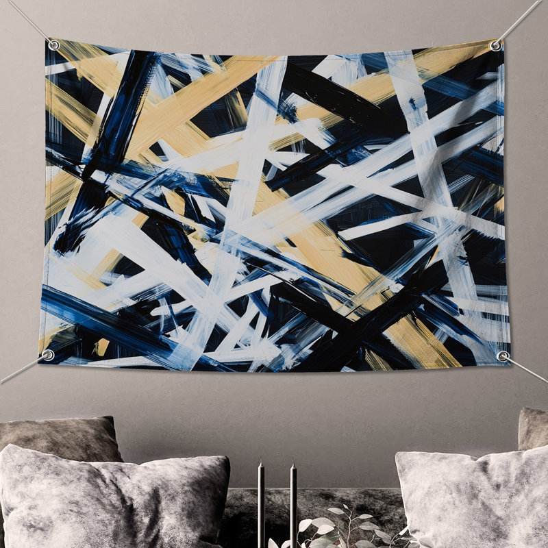 Tapisserie murale abstraite - art mural, H 68 po x l 80 po avec 4 œillets