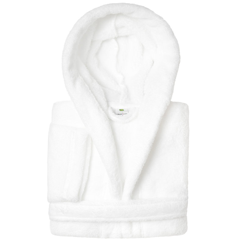 Microfiber / Polyester Fleece Gender Neutral Ankle Bathrobe with Pockets and Hood, Kids L, White