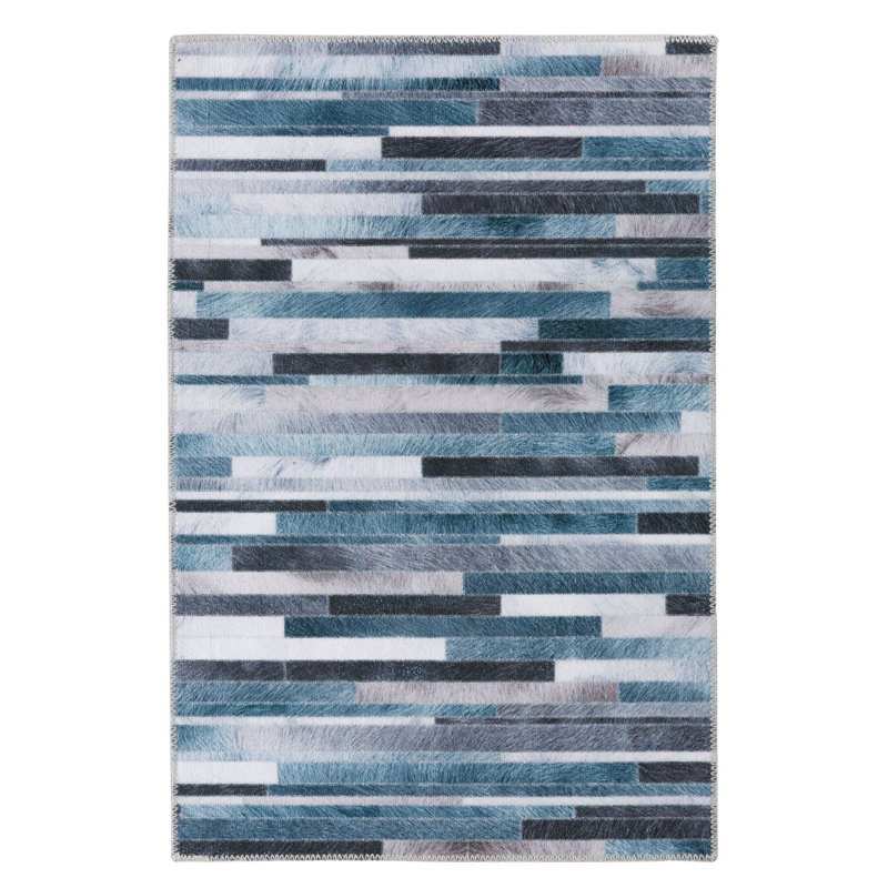 Tapis moderne à rayures géométriques lavable à la machine, Rectangle 8 pi x 10 pi
