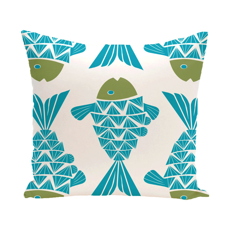 Beach Vacation Outdoor Reversible Throw Pillow, 18" H x 18" W, Turquoise