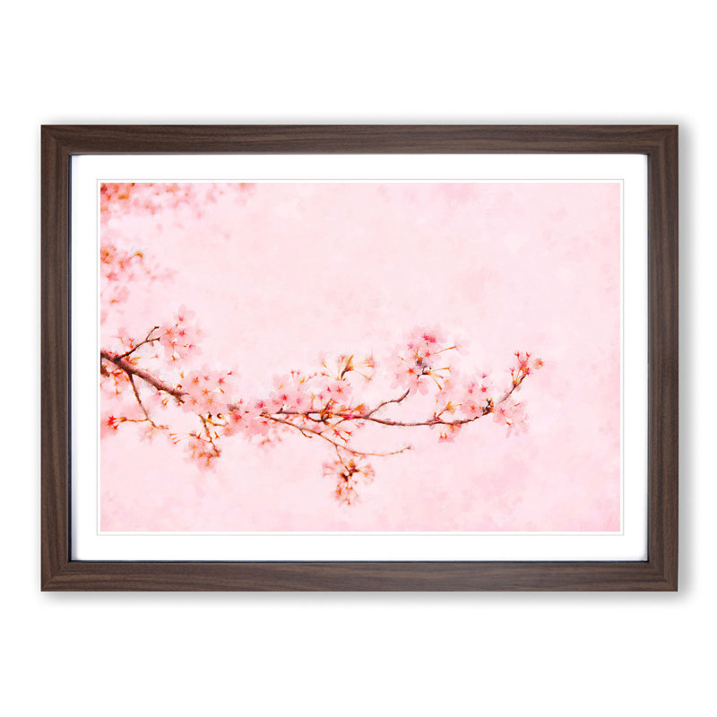 Pink Cherry Blossom - Picture Frame Graphic Art Print, 33cm H x 45cm W x 2cm D, Walnut