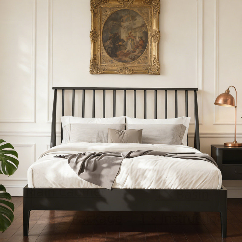 Lit plateforme indigo avec support en bambou et métal Indigo, Noir, Très grand