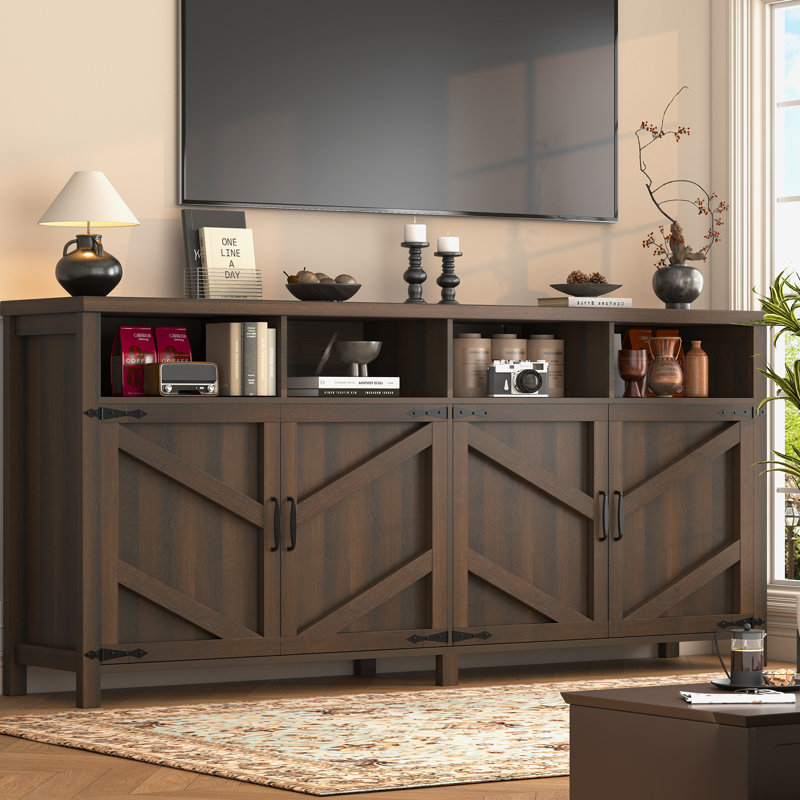 Buffet 63 "avec 4 portes et rangement ouvert, grande armoire de cuisine de ferme, armoire à café avec tablettes réglables pour la salle à manger, vestibule, buffet, brun