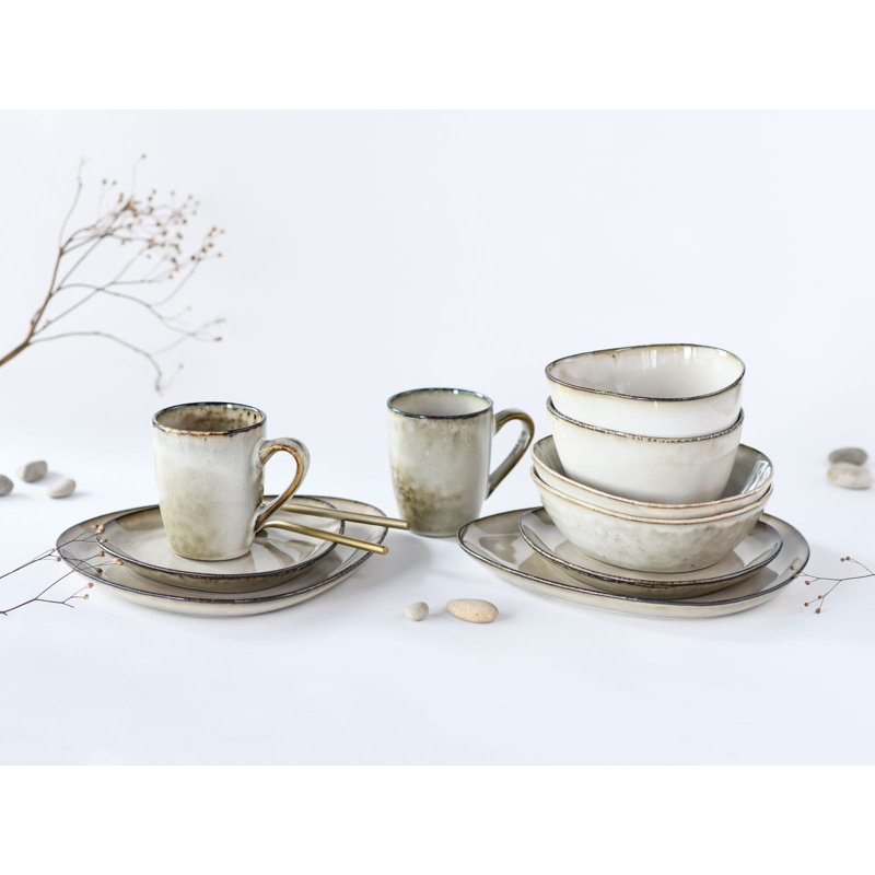 CLOUDY Piece Porcelain China Dinnerware Set - Service for 2, Sand