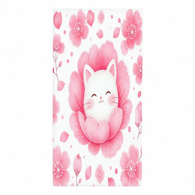 1 pièce de serviette de plage pour chat mignon, motif aquarelle de fleurs de cerisier roses, grande microfibre à séchage rapide, convient pour la natation, les voyages et le camping, unisexe