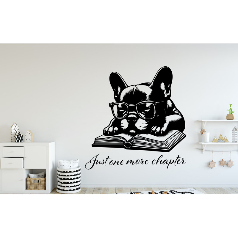 Bouledogue français, livre de lecture, décalque mural, décor de chien, art mural, décalque de chien, amoureux des animaux de compagnie