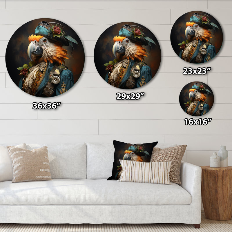 «Pirates Parrot Feathered Buccaneer I - People», art en métal rond, H 16 po x l 16 po