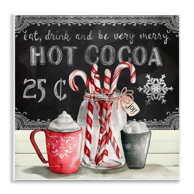 «Cocoa & Candy Canes On Wood» par Carol Robinson, reproduction, H 12 po x l 12 po x P 0,5 po