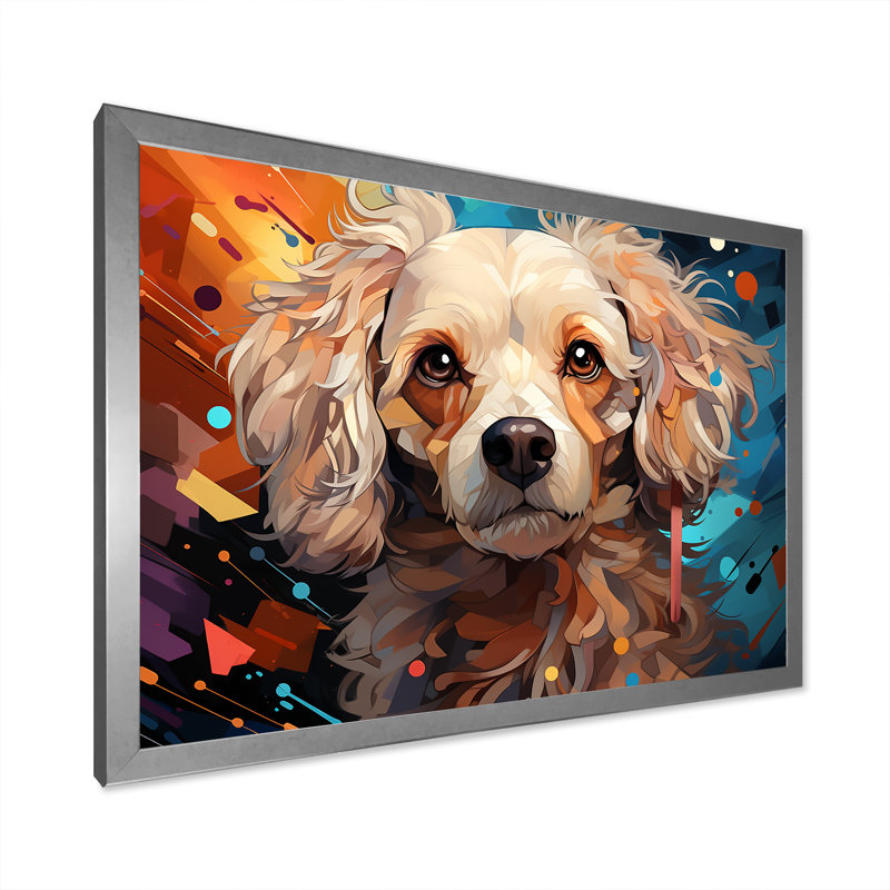 Poodle Pizzazz sur toile, Cadre de coin argenté fermé, H 16 po x l 32 po x P 1 po