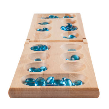 GSE Games & Sports Expert Multi-Color Glass Stones Mancala Pine Wood Board  Game Family Travel Set for Family Party,kid and Adults - Oak/Mahogany