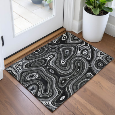 Tapis noir intérieur / extérieur lavable à la machine Xhevrie