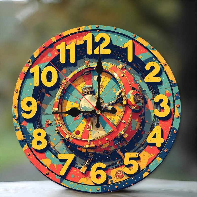Retro Colorful Wheel Clock Wall Decor