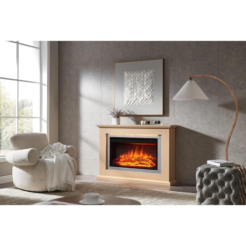 EVORA FLAMME Electric Fireplace, 82cm H x 120cm W x 25cm D, Natual Oak