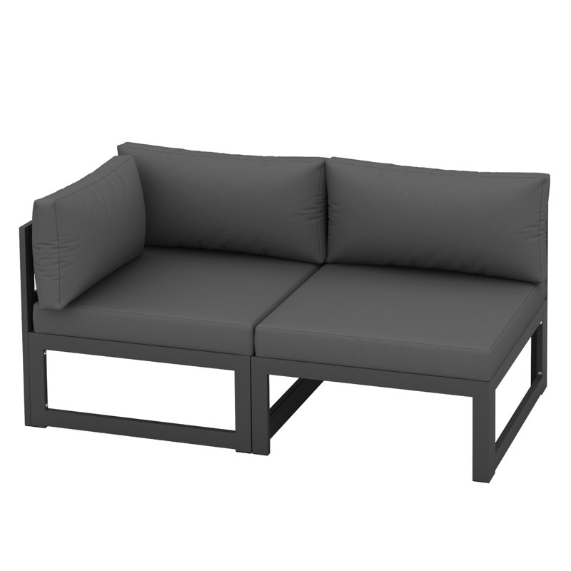 Canapé d'extérieur surdimensionné en aluminium 2 pièces avec coussins de 4 po, Coussin gris foncé / structure grise