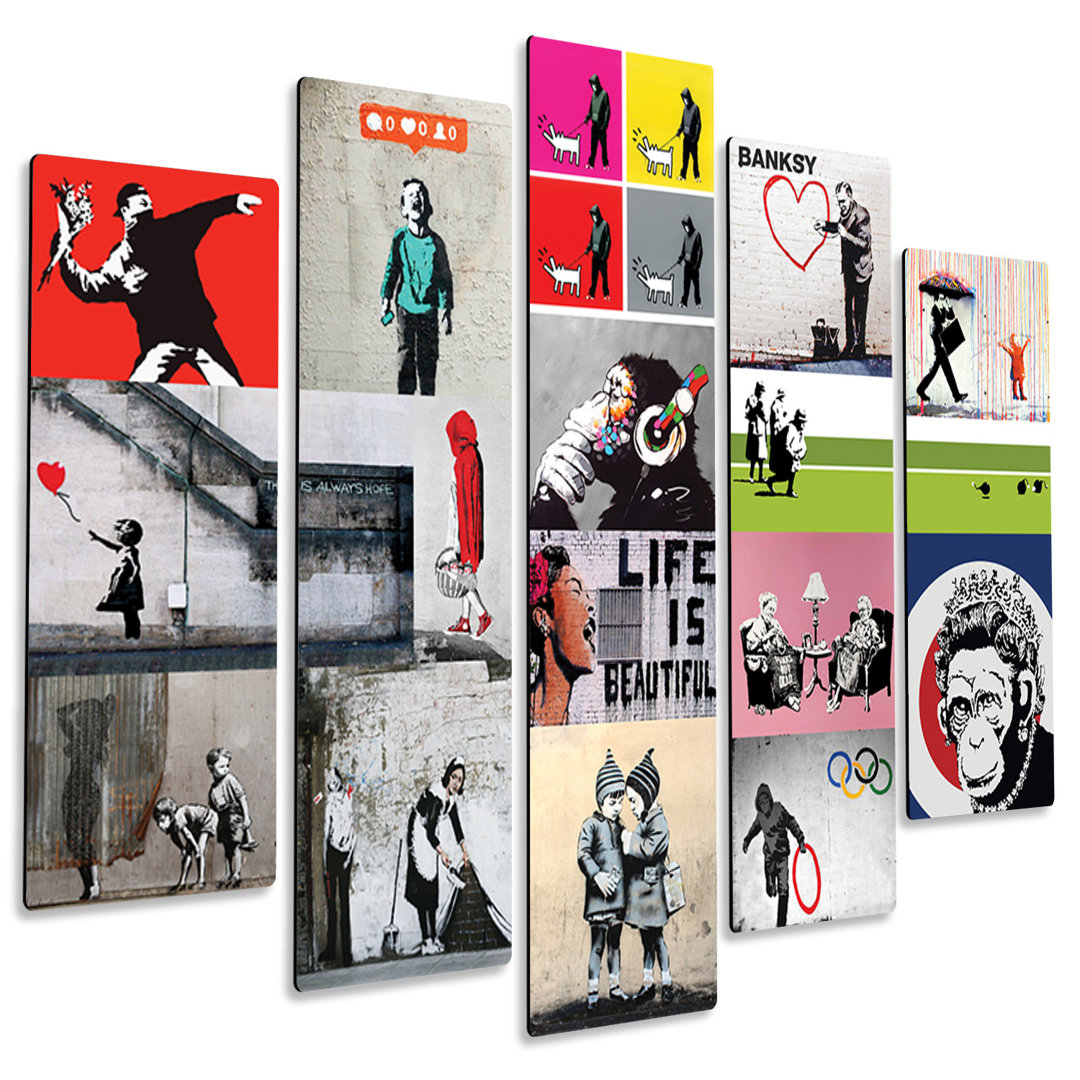 5-tlg. MDF-Bilder-Set Happy Larry - Banksy Collage von Banksy