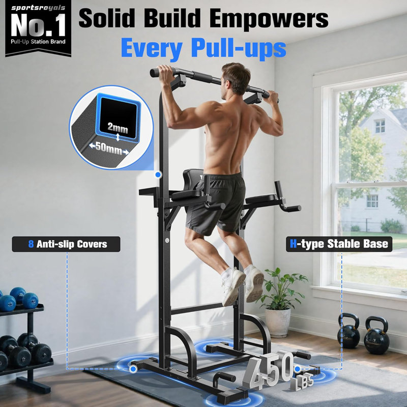 Sportsroyals PT3 Power Tower Pull Up & Dip Station For Home Gym, 450 Lb Capacity Multifunctional Strength Training Equipment